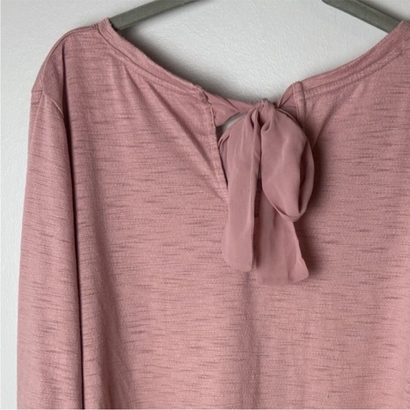 LC Lauren Conrad Blouse Plus Size XXL 2XL Top Long Sleeves Pink Tie Back Lace - Picture 4 of 5